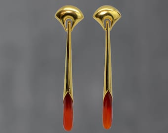 Gold Art Deco Earrings, Carnelian Long Drop Earrings, Gold Statement Earrings, Bold Wedding Jewellery