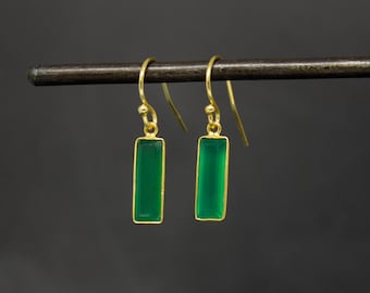 Green Quartz Earrings, Gold and Gemstone Earrings, Geometric Drop Earrings, Bridesmaid Earrings, Gold Vermeil