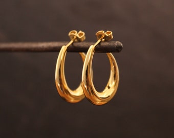 Minimal Gold Hoops, Gold Hoop Earrings, Tapered Gold Hoops, Gold Vermeil