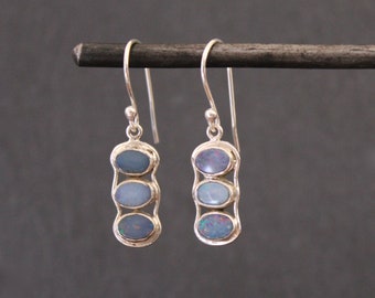 Opal Drop Earrings, Opal and Silver Earrings, Blue Opal Earrings, October Birthstone, Sterling Silver