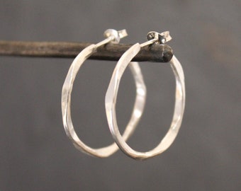 Silver Hoops, Organic Hoop Earrings, Minimal Hoop Earrings, Sterling Silver Hoops, Stud Hoop Earrings, Everyday Earrings, Simple Hoops