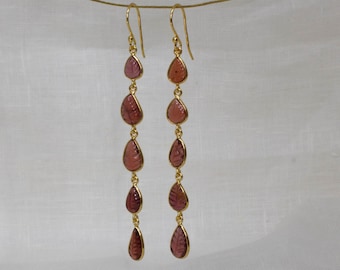 Garnet Dangle Earrings, Gold and Garnet Drops, January Birthstone Gift, Carved Gemstone, Statement Earrings