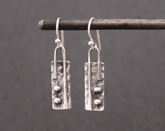 Textured Silver Earrings, Oxidised Silver Drops, Hammered Silver, Sterling Silver