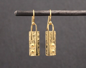 Textured Gold Earrings, Gold Drops, Hammered Gold, Gold Vermeil