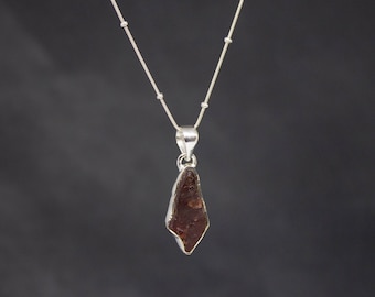 Raw Garnet Pendant, Silver and Garnet Necklace, January Birthstone Necklace, Sterling Silver