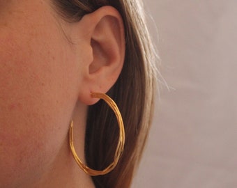 Gold Hoop Earrings, Textured Gold Hoops, Twist Hoops, Matt Gold Vermeil, Unusual Hoops, Large Gold Hoops, Organic Hoop Earrings