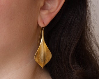 Gold Earrings, Brushed Gold Earrings, Gold Vermeil Earrings, Gold Drops, Statement Earrings, Textured Gold Earrings, Flower Earrings