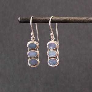 Opal Drop Earrings, Opal and Silver Earrings, Blue Opal Earrings, October Birthstone, Sterling Silver