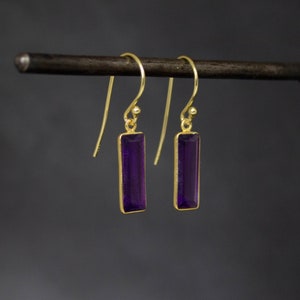 Amethyst Earrings, Gold and Gemstone Earrings, Geometric Drop Earrings, Bridesmaid Earrings, February Birthstone, Gold Vermeil