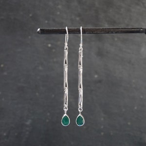 Green Quartz Earrings, Silver Drop Earrings, Long Drop Earrings, Gemstone Drops, Bamboo Earrings, Sterling Silver image 1