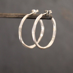 Silver Hoops, Organic Hoop Earrings, Minimal Hoop Earrings, Sterling Silver Hoops, Stud Hoop Earrings, Everyday Earrings, Simple Hoops