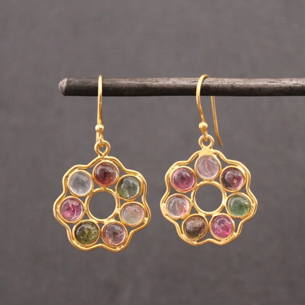 Tourmaline Earrings, Gold and Tourmaline Drop Earrings, October Birthstone Earrings, Gemstone Earrings, Gold Vermeil