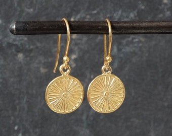 Gold Earrings, Gold Disc Earrings, Textured Gold Vermeil, Boho Gold Earrings, Gold Sun Earrings, Everyday Drop Earrings