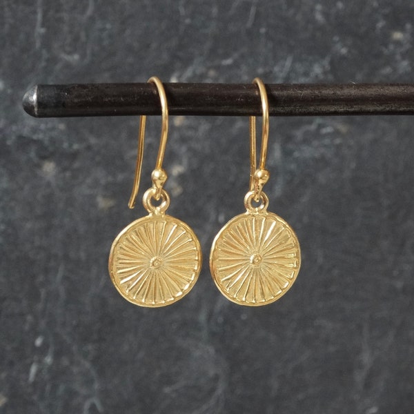 Gold Earrings, Gold Disc Earrings, Textured Gold Vermeil, Boho Gold Earrings, Gold Sun Earrings, Everyday Drop Earrings