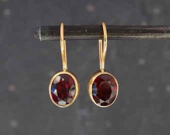 Garnet Earrings, Garnet and Gold Earrings, Gemstone Earrings, Birthstone Jewellery, January Birthstone, Simple Drop Earrings, Gold Vermeil