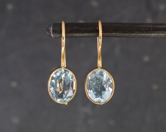 Blue Topaz Earrings, Blue Topaz and Gold Earrings, Gemstone Earrings, Birthstone Jewellery, November Birthstone, Blue Topaz, Sterling Silver