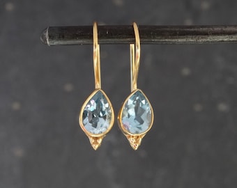 Blue Topaz Earrings, Gold Drops, Teardrop Earrings, Blue Gemstone Earrings, Birthstone Jewellery, November Birthstone, Gold Vermeil