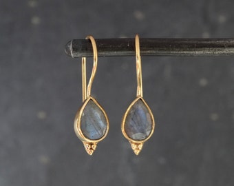 Labradorite Earrings, Labradorite Drops, Gold and Labradorite Earrings, Teardrop Earrings, Faceted Labradorite, Gold Vermeil