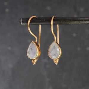 Rainbow Moonstone Earrings, Gold and Moonstone Earrings, June Birthstone Earrings, Teardrop Earrings, Faceted Moonstone, Gold Vermeil