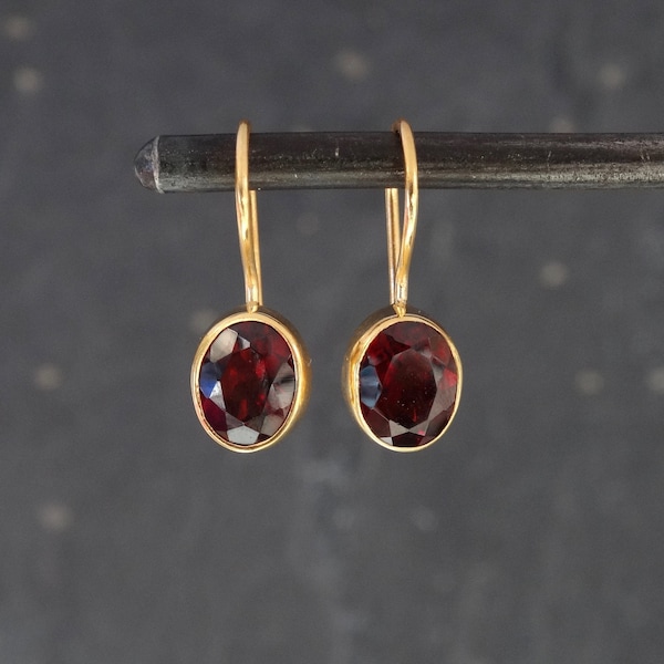 Garnet Earrings, Garnet and Gold Earrings, Gemstone Earrings, Birthstone Jewellery, January Birthstone, Simple Drop Earrings, Gold Vermeil