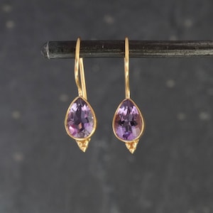 Amethyst Earrings, Amethyst Drops, February Birthstone, Amethyst and Gold, Teardrop Earrings, Everyday Earrings, Gold Vermeil