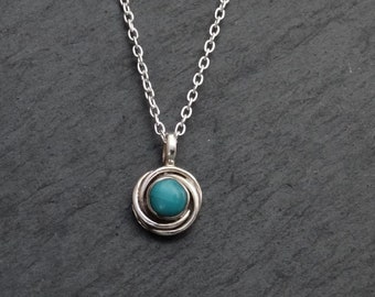 Turquoise Pendant Necklace, Silver and Turquoise Nest Pendant, December Birthstone Necklace, Sterling Silver, Natural Turquoise