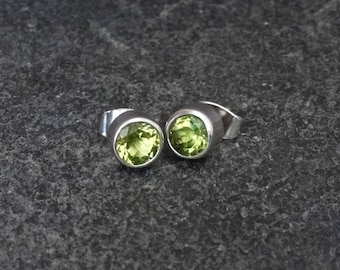 Peridot Earrings, Peridot Studs, Silver and Peridot, August Birthstone, Round Peridot Earrings, Simple Gemstone Studs, Sterling Silver