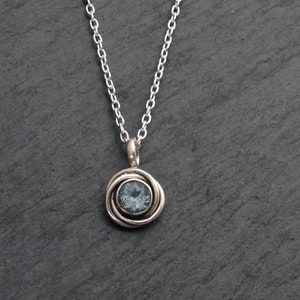 Blue Topaz Pendant Necklace, Silver and Blue Topaz Nest Pendant, December Birthstone Necklace, Art Deco Pendant, Sterling Silver