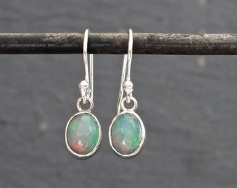 Opal Earrings, Blue Opal Earrings, Silver and Opal Drop Earrings, October Birthstone, Oval Earrings, Simple Earrings, Sterling Silver