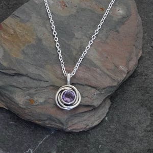 Amethyst Necklace, Amethyst Nest Pendant, Faceted Amethyst, Silver and Amethyst, February Birthstone, Sterling Silver