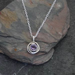 Amethyst Necklace, Amethyst Nest Pendant, Faceted Amethyst, Silver and Amethyst, February Birthstone, Sterling Silver image 1