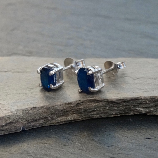 Sapphire Earrings, Sapphire Studs, Silver and Sapphire, September Birthstone Earrings, Sterling Silver, Gemstone Earrings, Gift Ideas