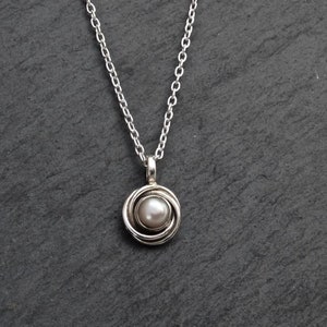 Pearl Pendant Necklace, Silver and Pearl Nest Pendant, June Birthstone Necklace, Art Deco Pendant, White Freshwater Pearl, Sterling Silver