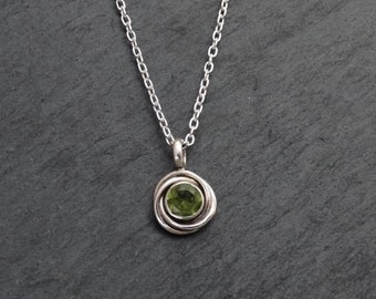 Peridot Necklace, Peridot Pendant, Silver and Peridot, Faceted Peridot, Nest Pendant, August Birthstone, Sterling Silver