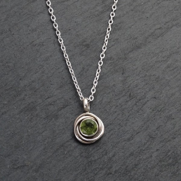 Peridot Necklace, Peridot Pendant, Silver and Peridot, Faceted Peridot, Nest Pendant, August Birthstone, Sterling Silver