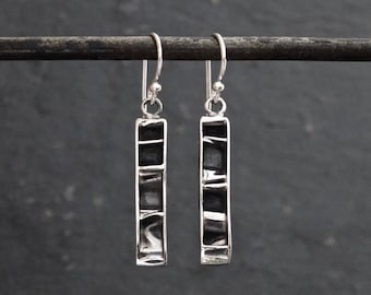 Silver Drop Earrings, Oxidised Silver Earrings, Long Earrings, Textured Silver Earrings, Contemporary Earrings, Sterling Silver