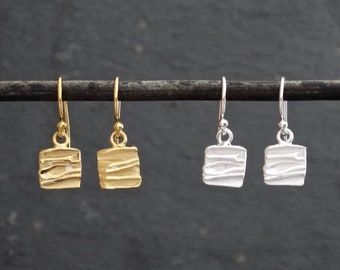 Silver Earrings, Gold Earrings, Square Drop Earrings, Little Earrings, Everyday Earrings, Textured Sterling Silver, Textured Gold Vermeil