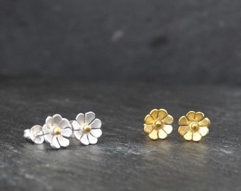 Flower Stud Earrings, Silver Flower Earrings, Gold Flower Studs, Silver and Gold, Mixed Metals, Bridesmaid Earrings, Sterling Silver
