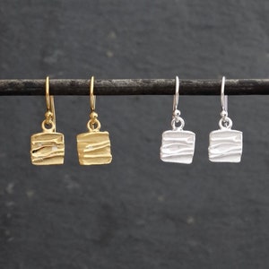 Silver Earrings, Gold Earrings, Square Drop Earrings, Little Earrings, Everyday Earrings, Textured Sterling Silver, Textured Gold Vermeil