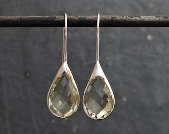 Lemon Topaz Earrings, Silver and Lemon Topaz Drops, Teardrop Earrings, Faceted Gemstone Earrings, Yellow Quartz, Minimal Sterling Silver 925