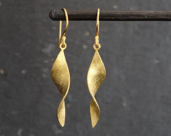 Gold Earrings, Brushed Gold, Gold Twist Earrings, Matt Gold Vermeil, Minimal Earrings, Dangle Earrings, Gold Drop Earrings, Matt Gold