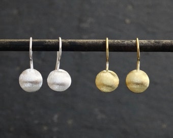 Silver Earrings, Gold Earrings, Little Drop Earrings, Everyday Earrings, Brushed Sterling Silver, Brushed Gold Vermeil, Bridesmaid Earrings