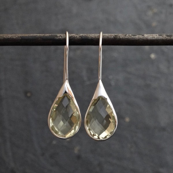 Lemon Topaz Earrings, Silver and Lemon Topaz Drops, Teardrop Earrings, Faceted Gemstone Earrings, Yellow Quartz, Minimal Sterling Silver 925