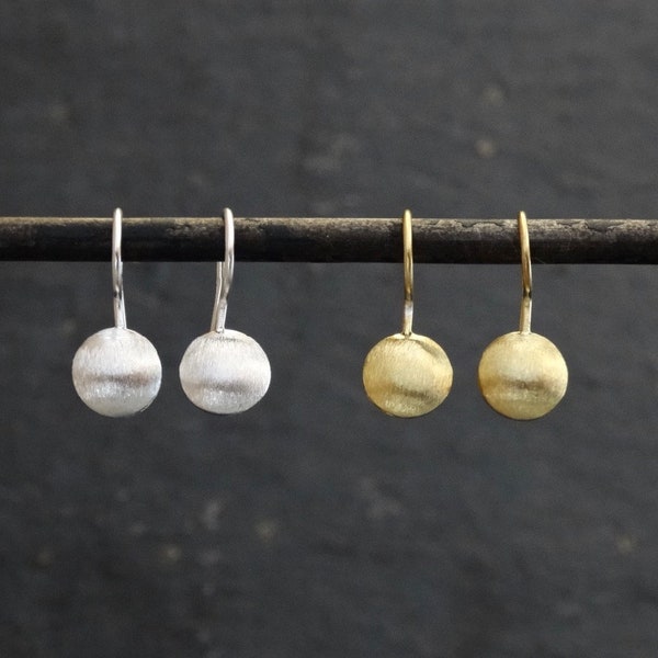 Silver Earrings, Gold Earrings, Little Drop Earrings, Everyday Earrings, Brushed Sterling Silver, Brushed Gold Vermeil, Bridesmaid Earrings