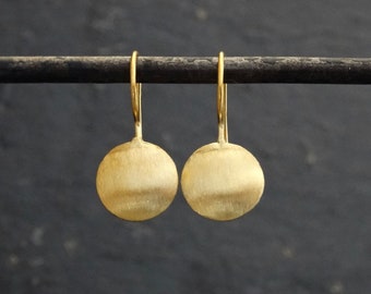 Gold Drop Earrings, Brushed Gold Vermeil, Round Earrings, Everyday Earrings, Minimal Earrings, Matt Gold, Wedding Jewellery