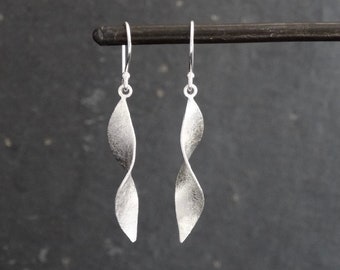 Silver Earrings, Silver Drops, Brushed Silver Earrings, Silver Twist Earrings, Matt Silver, Minimalist Earrings, Sterling Silver, 925