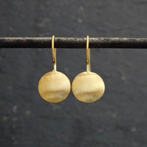 Gold Drop Earrings, Brushed Gold Vermeil, Round Earrings, Everyday Earrings, Minimal Earrings, Matt Gold, Wedding Jewellery