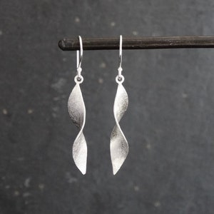 Silver Earrings, Silver Drops, Brushed Silver Earrings, Silver Twist Earrings, Matt Silver, Minimalist Earrings, Sterling Silver, 925