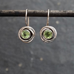Peridot Earrings, Silver and Peridot Drop Earrings, Silver Nest Earrings, August Birthstone, Art Deco Earrings, Sterling Silver 925