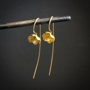 Gold Earrings, Gold Drops, Flower Earrings, Gold Flowers, Long Earrings, Pretty Earrings, Unusual Earrings, Gold Vermeil